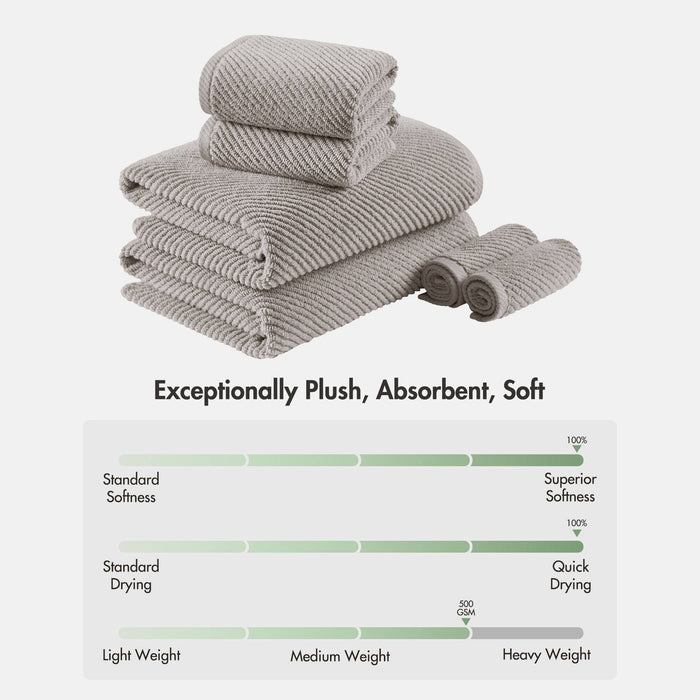 Diagonal Ribbed - 6 Piece Towels Set - Gray - Simple Home Plus