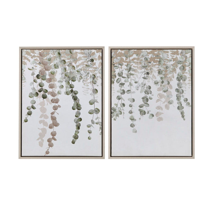 Botanical Waterfall - Eucalyptus 2 Piece Framed Canvas Wall Decor Set - Green - Simple Home Plus