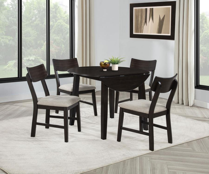 Catley - 5 Piece Round Drop Leaf Dining Table Set - Dark Coffee - Simple Home Plus