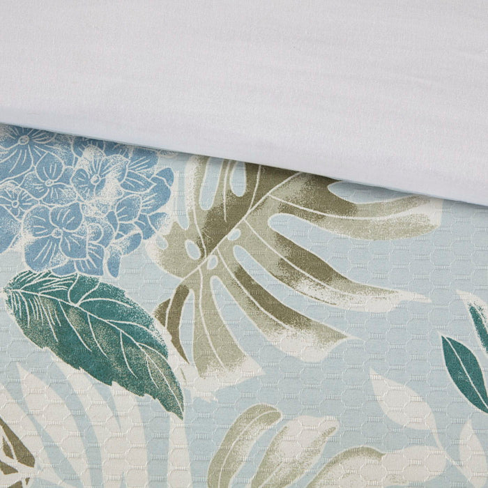 Kiawah Island - 5 Piece Cotton Duvet Cover Set With Throw Pillow - Light Blue - Simple Home Plus