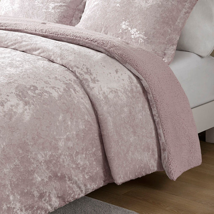 Mira - Crushed Velvet Sherpa Reversible King Comforter Set - Lavender - Simple Home Plus