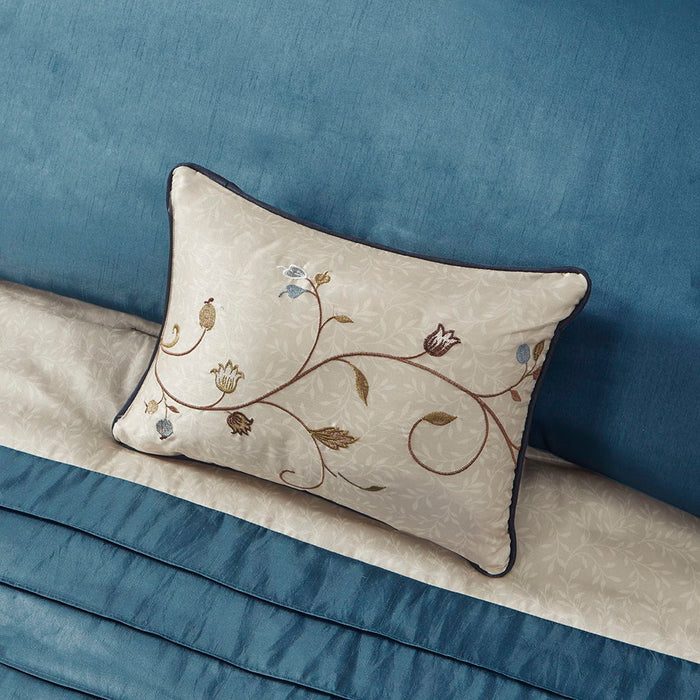 Serene - California King Embroidered Piece Comforter (Set of 7) - Navy - Simple Home Plus