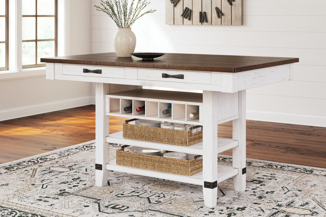 Valebeck - 5 Pc. - Counter Table With Wine Rack, 4 Swivel Stools - White / Brown - Simple Home Plus