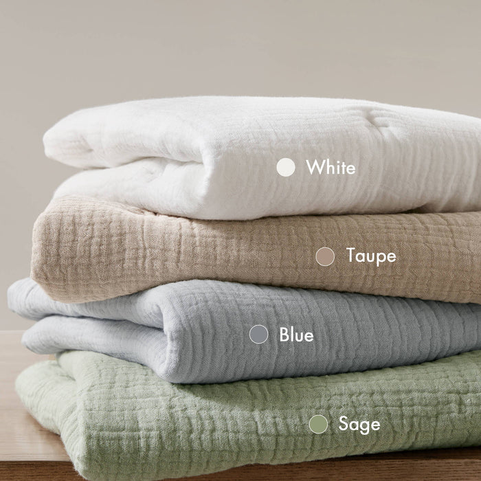 Breeze - Full/Queen Cotton Gauze Embroidered Quilt Set - White - Simple Home Plus