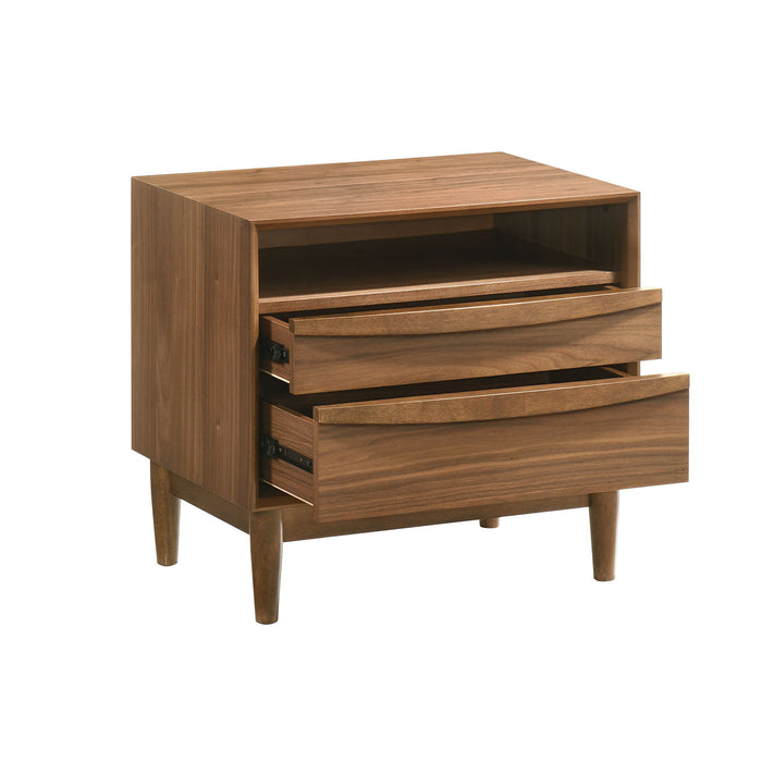 Artemio - 2 Drawer Wooden Nightstand With Shelf - Simple Home Plus