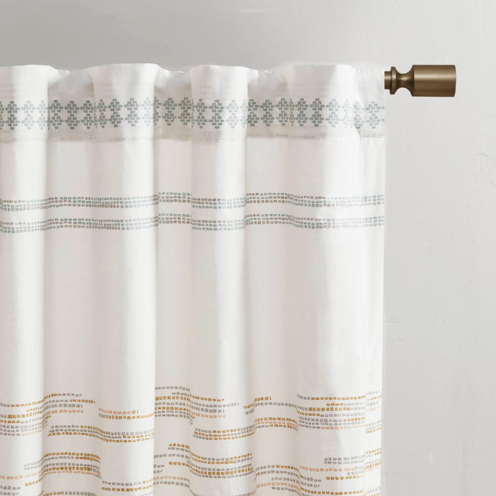 Nea - Printed Window Panel With Tassel Trim And Lining - Off White / Gray - Simple Home Plus
