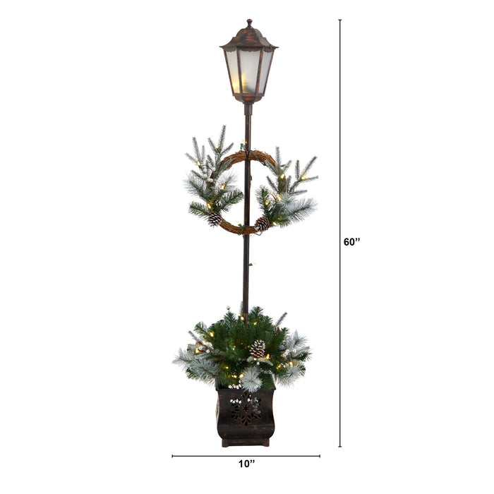 5' Pre-Lit Lamp Post with Greenery Container & LEDs