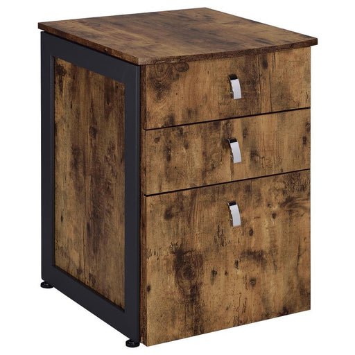 Estrella - 3-Drawer File Cabinet - Antique Nutmeg And Gunmetal - Simple Home Plus