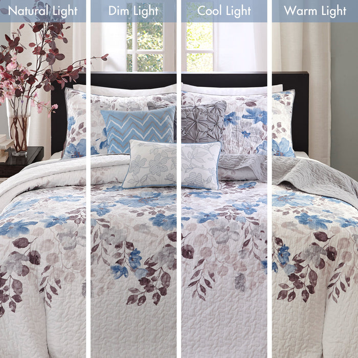 Luna - King 6 Piece Reversible Coverlet Set - Blue - Simple Home Plus