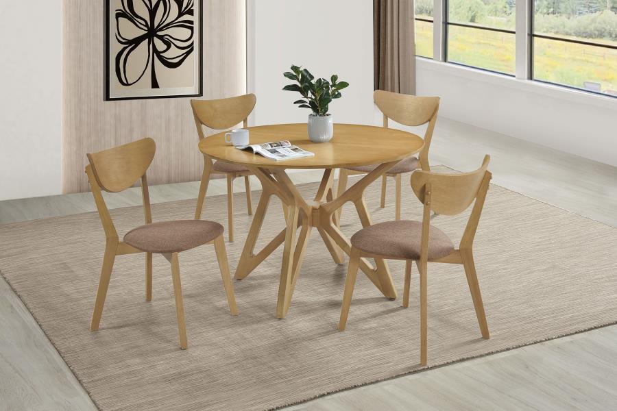 Elowen - 5 Piece Round Solid Wood Dining Set - Light Walnut - Simple Home Plus