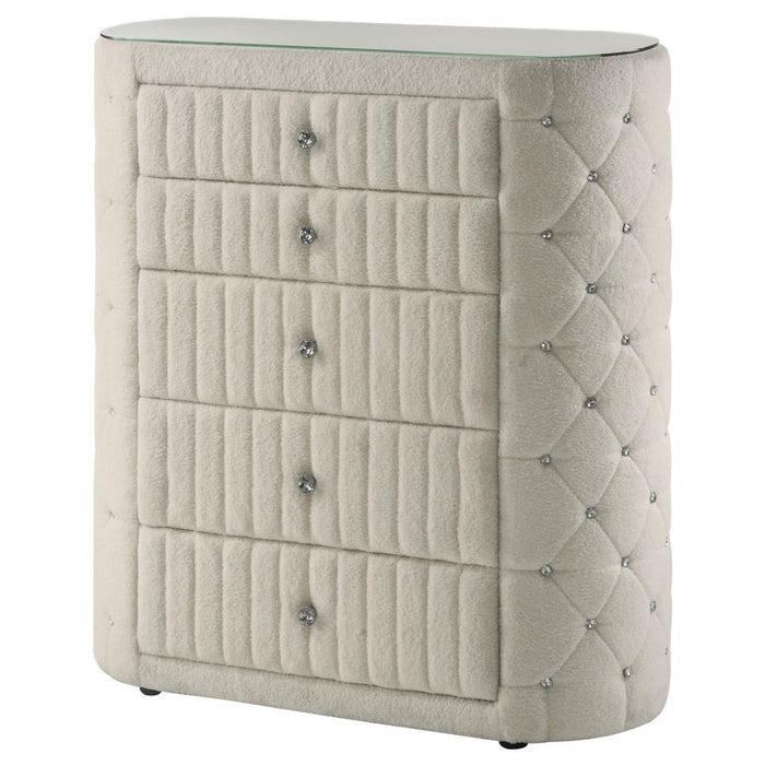 Sonya - 5-Drawer Upholstered Bedroom Chest Of Drawers - Ivory - Simple Home Plus