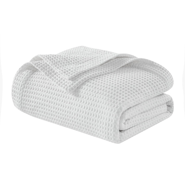Waffle Weave - King Cotton Blanket - White