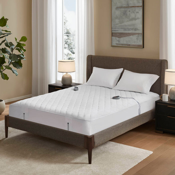 Cotton - King Deep Pocket Heated Mattress Pad-20 Heat Settings - White