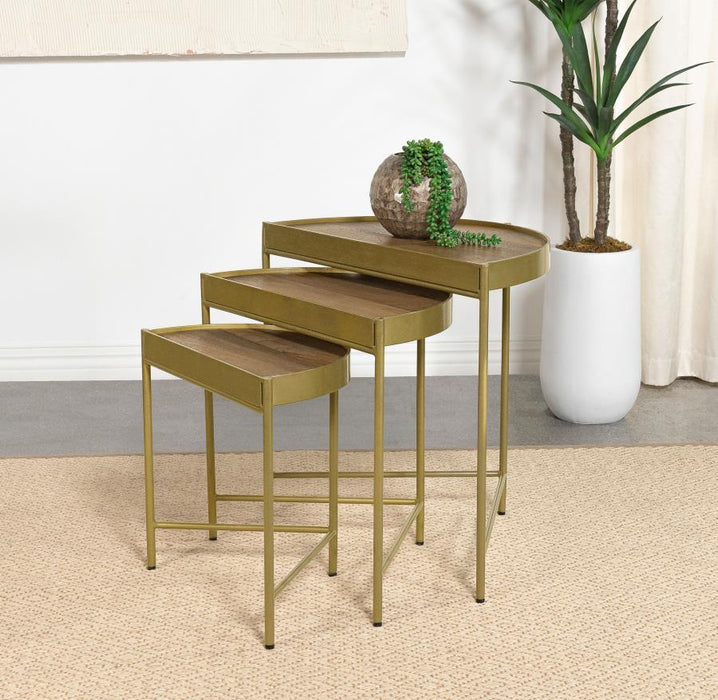 Tristen - 3 Piece Demilune Nesting Table - Brown And Gold - Simple Home Plus
