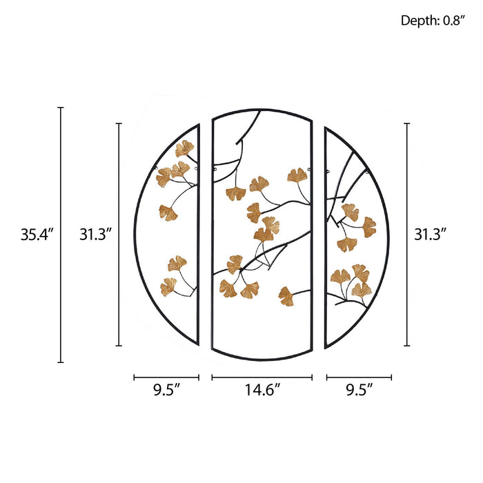 Golden Gingko Leaves - Wall Decor (Set of 3) - Black / Gold - Simple Home Plus