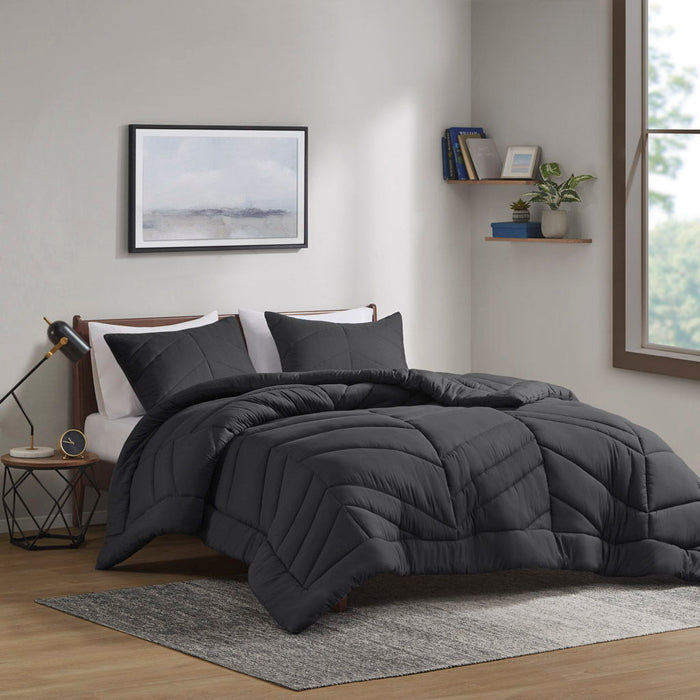 Remy - Quilted Chevron Twin Comforter Set - Black - Simple Home Plus
