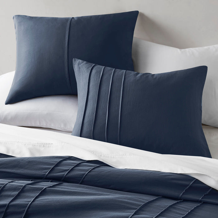 Porter - Twin/Twin Long Soft Washed Pleated Comforter Set - Navy - Simple Home Plus