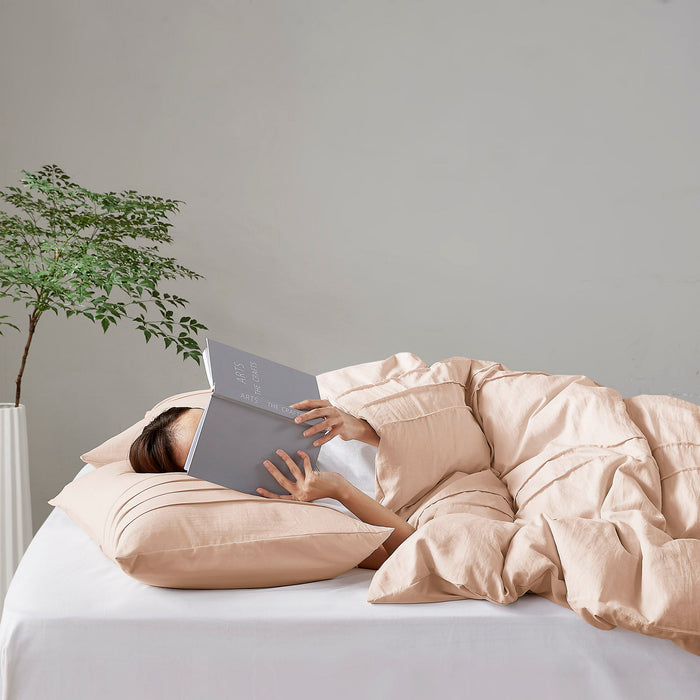 Porter - King Soft Washed Pleated Duvet Cover Set - Blush - Simple Home Plus