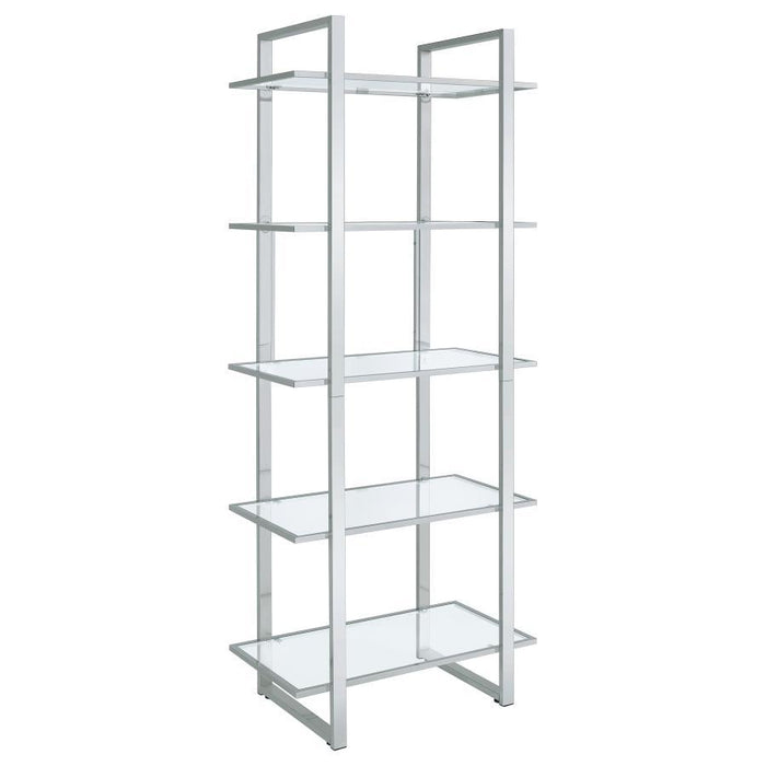 Hartford - 5-Shelf Glass Bookshelf - Chrome - Simple Home Plus