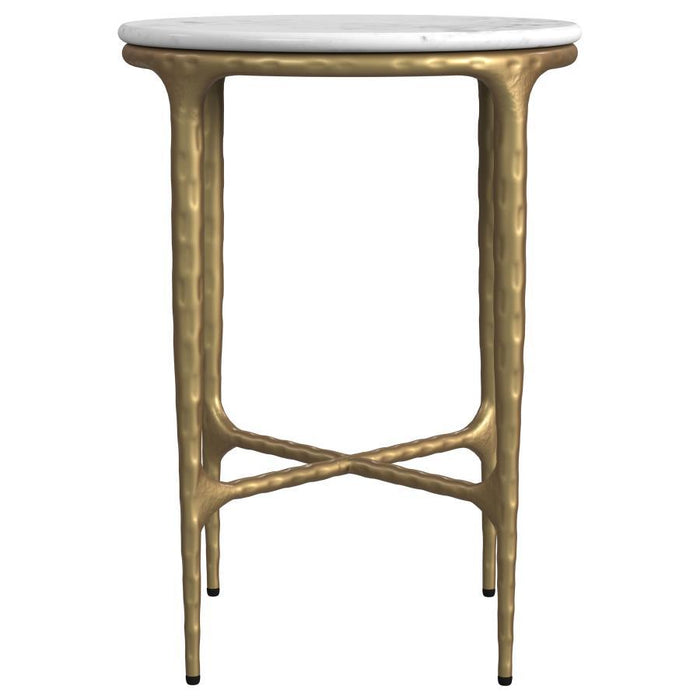 Baldwin - Round Marble Top Side Table - White And Gold - Simple Home Plus