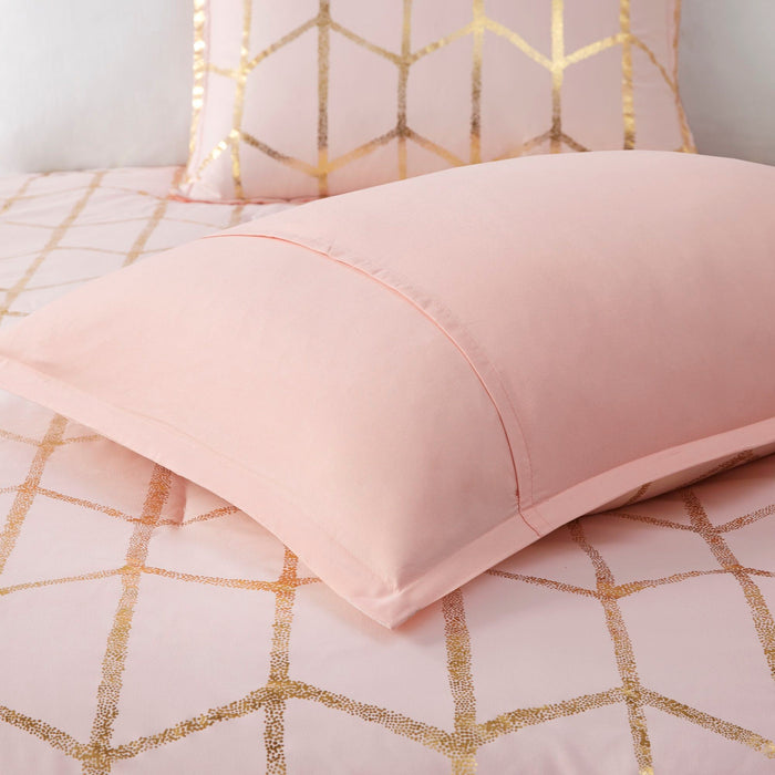 Raina - Polyester Brushed Microfiber Printed Comforter Set - Blush / Gold - Simple Home Plus