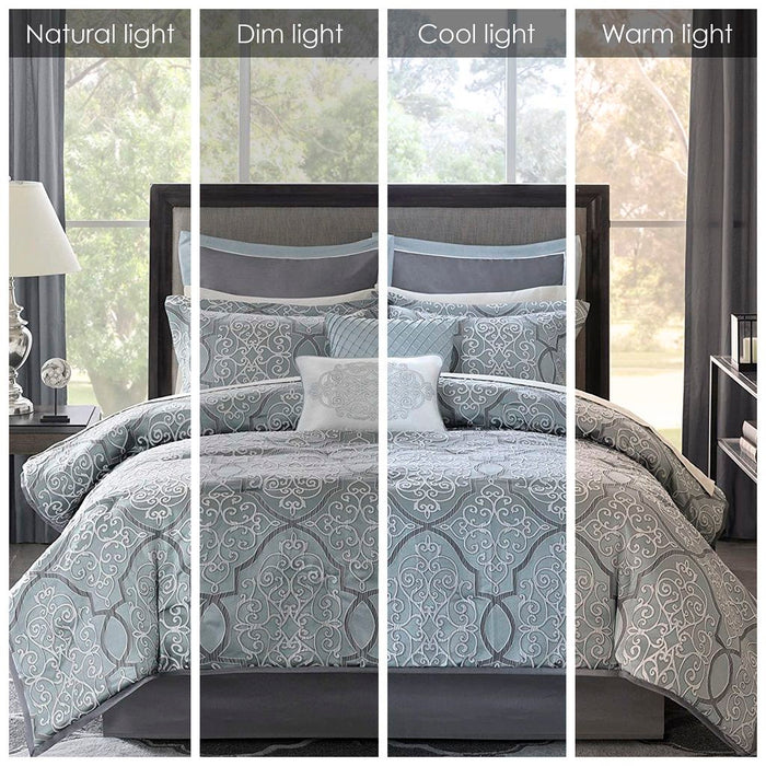 Lavine - Queen 12 Piece Complete Bed Set - Blue - Simple Home Plus