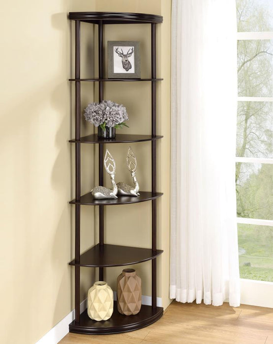 Bonwick - Wood 5-Shelf Corner Bookshelf - Cappuccino - Simple Home Plus