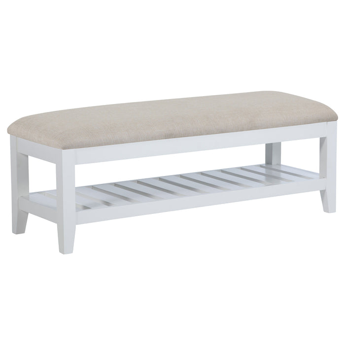 Bexhill - Upholstered Rectangular Bench With Shelf - White - Simple Home Plus