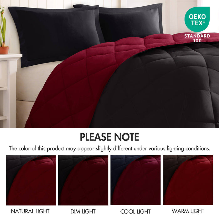 Larkspur - Full/Queen 3M Scotchgard Diamond Quilting Reversible Down Alternative Comforter Set - Red/Black - Simple Home Plus