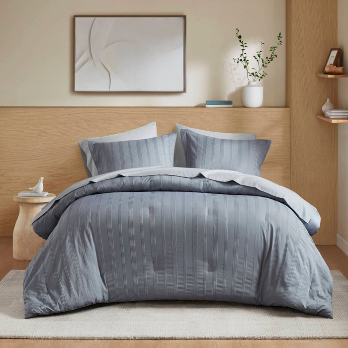 Logan - Queen Striped Comforter Set - Blue/Gray - Simple Home Plus