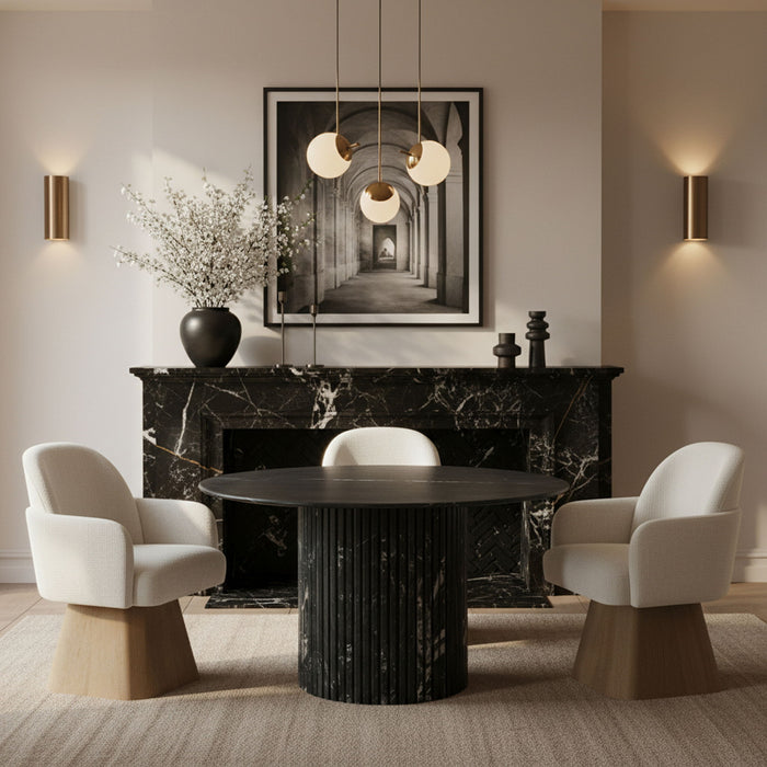 Marlowe - Linen Textured Fabric Upholstered Swivel Dining Arm Chair - Stained Natural - Simple Home Plus