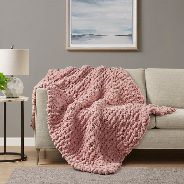 Chunky Knit Throw - Blush - Simple Home Plus