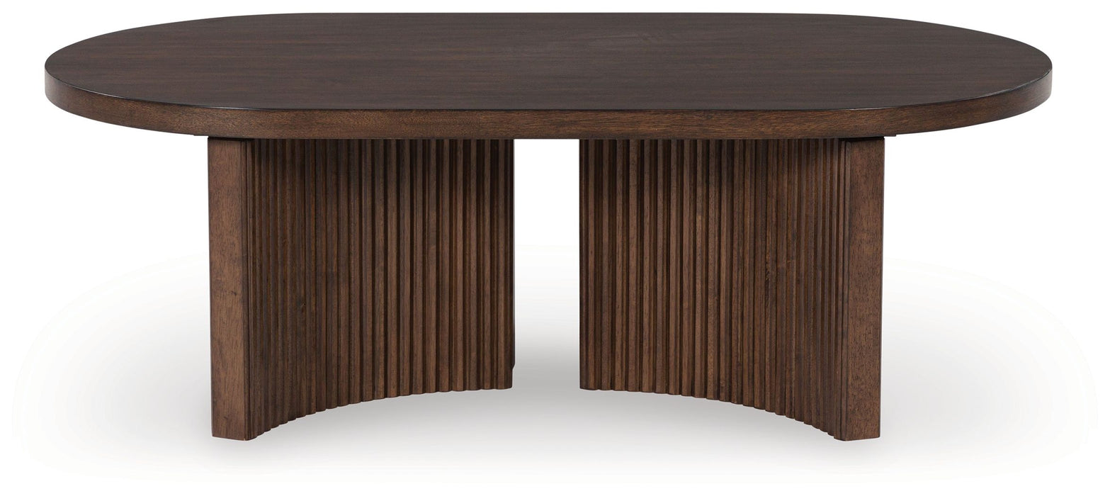 Korestone - Dark Brown - Oval Cocktail Table - Simple Home Plus