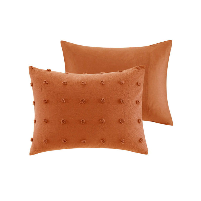 Brooklyn - Cotton Jacquard Comforter Set With Euro Shams and Throw Pillows - Rust - Simple Home Plus