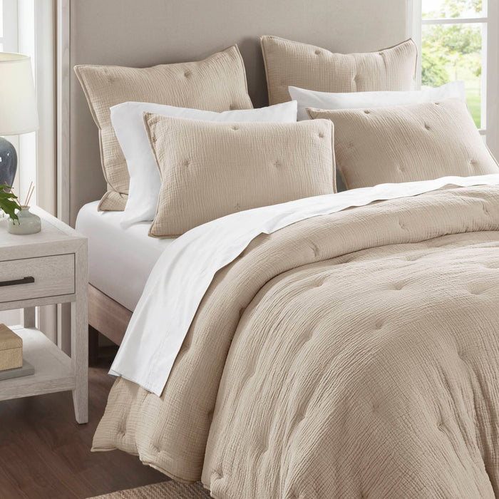 Breeze - King Cotton Gauze Embroidered Quilt Set - Taupe - Simple Home Plus