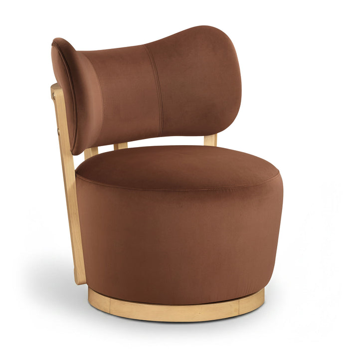 Elara - Velvet Upholstered Swivel Accent Chair - Stained Natural - Simple Home Plus