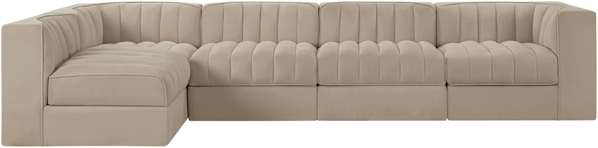 Rummi - Velvet Performance Fabric Upholstered 5 Piece Modular Sectional, L-Shaped (Right) - Simple Home Plus