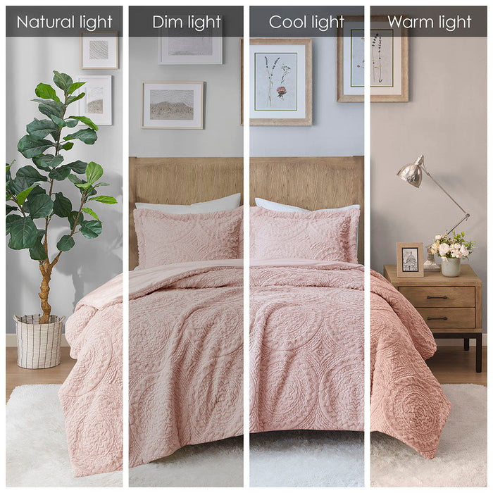 Arya - Embroidered Medallion Ultra Comforter Mini Set - Blush - Simple Home Plus
