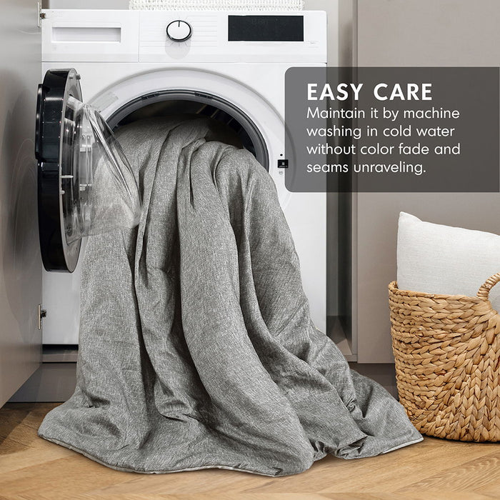 Camden - Twin/Twin Long Chambray Print Solid Comforter Set - Gray