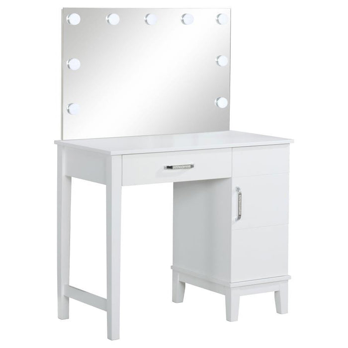 Elijah - Vanity Set With Lighting & Stool - White And Dark Gray - Simple Home Plus