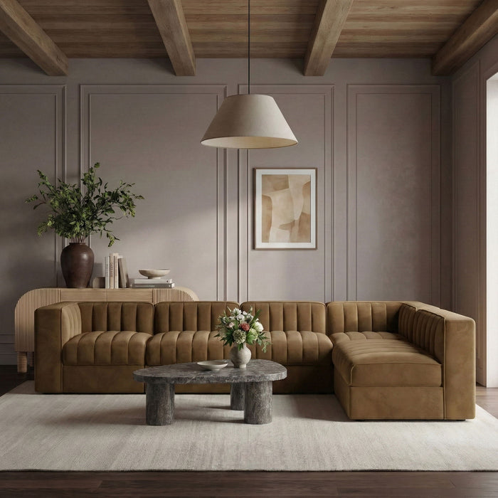 Rummi - Velvet Performance Fabric Upholstered 6 Piece Modular Sectional - Simple Home Plus