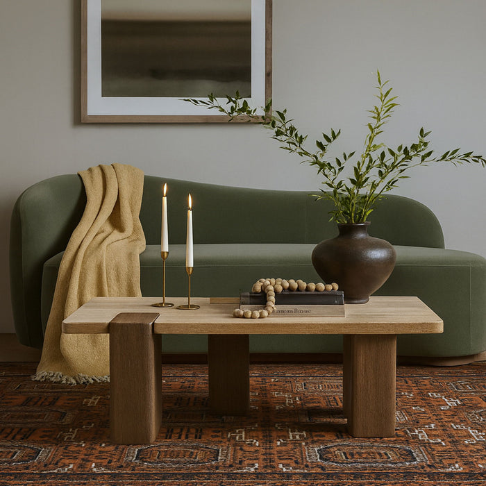 Ravenna - Genuine Fabric Travertine And Oak Wood Table - Simple Home Plus