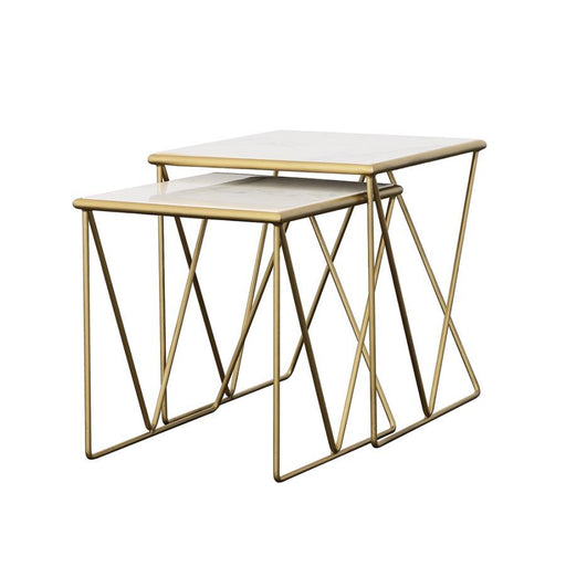 Bette - 2 Piece Marble Top Nesting Table Set - White And Gold - Simple Home Plus