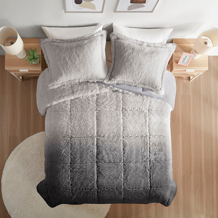 Brielle - King Ombre Shaggy Long Comforter Mini Set - Gray - Simple Home Plus