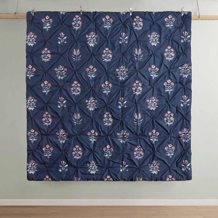 Marfa - 4 Piece Pintuck Comforter Set With Throw Pillow - Navy - Simple Home Plus