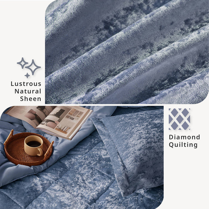 Felicia - Velvet Duvet Cover Set With Throw Pillow - Blue - Simple Home Plus
