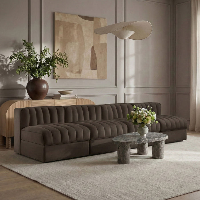Rummi - Armless Velvet Performance Fabric Upholstered 4 Piece Modular Sofa - Simple Home Plus