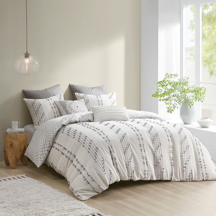 Kara - 3 Piece Cotton Jacquard Duvet Cover Set - White - Simple Home Plus