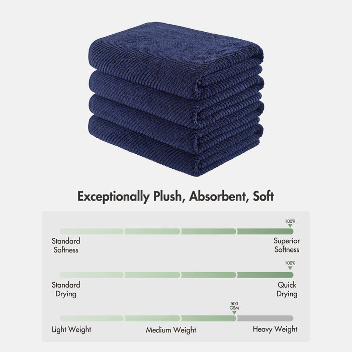 Diagonal Ribbed - 4 Piece Bath Towels Set - Navy - Simple Home Plus