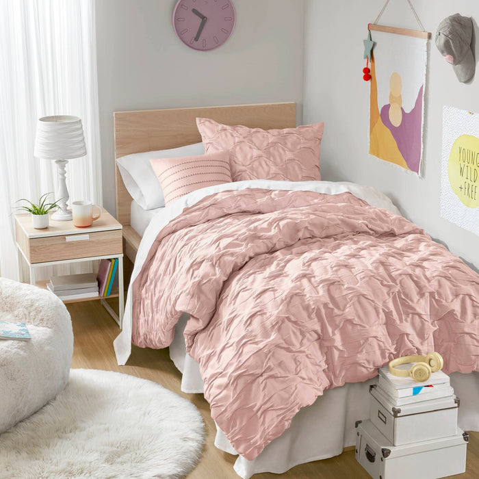 Bailey - Full/Queen Diamond Pucker Comforter Set - Pink - Simple Home Plus